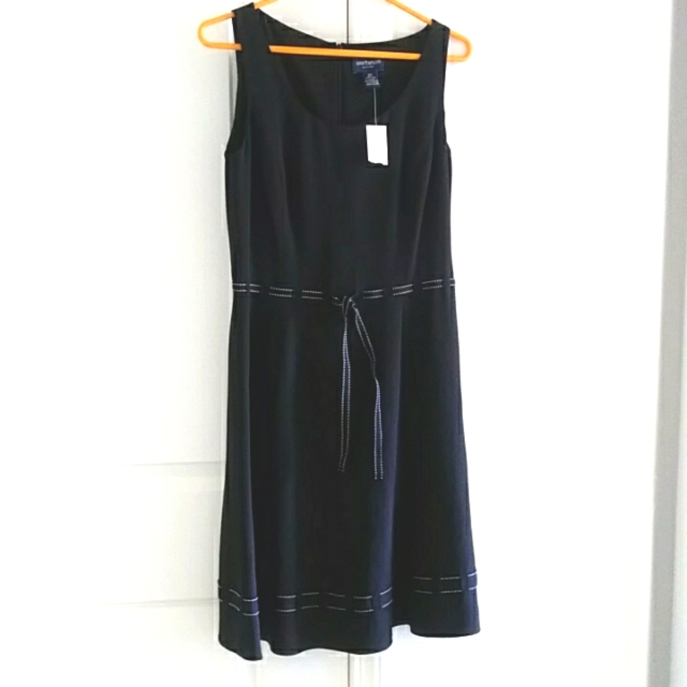 NWT Sleeveless black dress with tie around the waist